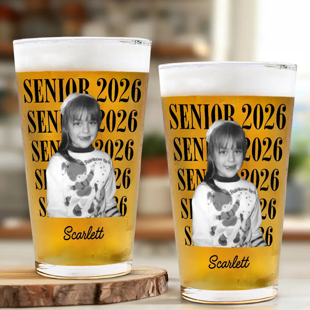 Graduation,Happy,Photo,Proud - Custom Photo Senior Vintage Portrait - Personalized Beer Glass