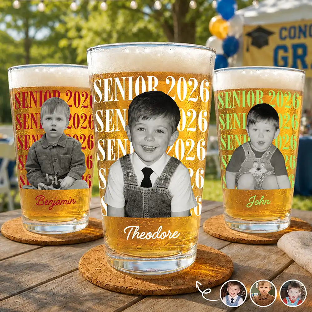 Custom Photo Senior Vintage Portrait - Personalized Beer Glass