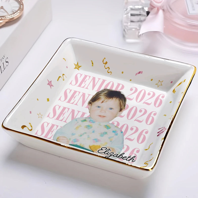 Graduation,Happy,Photo,Proud - Custom Photo Senior Vintage Portrait - Personalized Ring Dish
