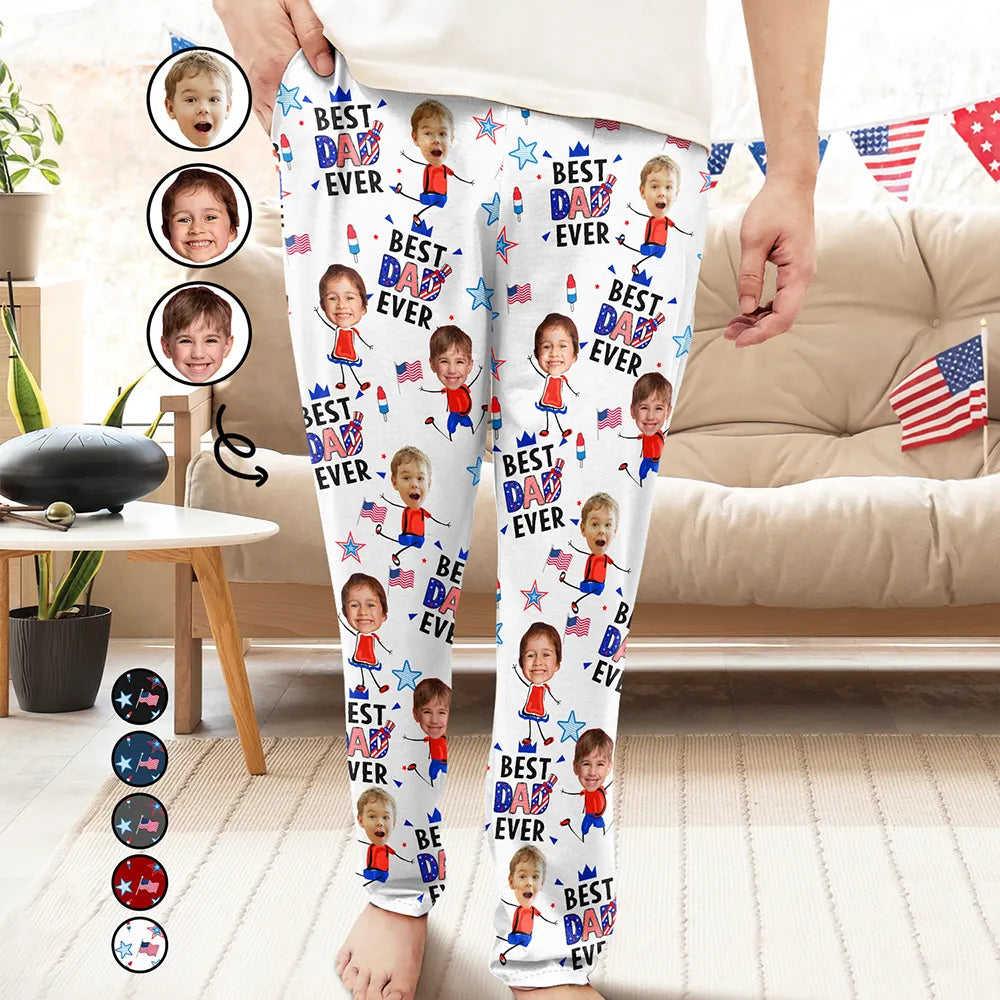 Gift For Grandma, Gift For Mother, Happy - Custom Photo Stars & Stripes Best Mom Mum Grandma Ever - Personalized Pajama Pants