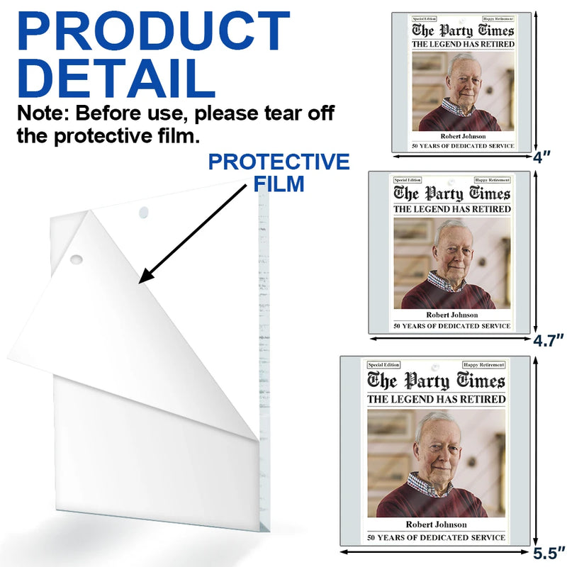 Retirement, Parents, Gifts For Colleagues, Gift For Grandparents, Christmas - Custom Photo The Retirement Times The Legend Has Retired - Personalized Custom Shaped Acrylic Ornament