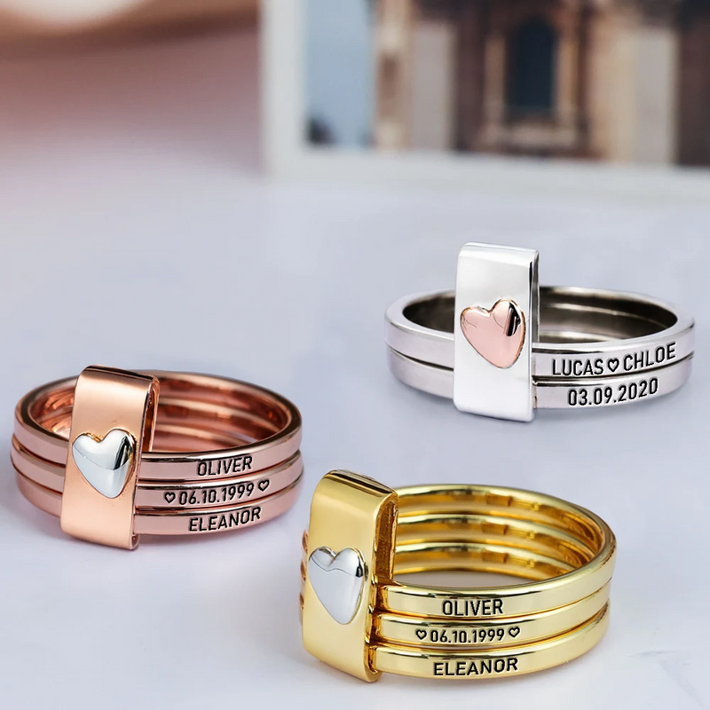 Gift For Wife,Gift For Girlfriend,Gift For Women,Gift For Yourself,Married ,Engaged,Wedding Anniversary,Anniversary,Love - Custom Couples Names With Anniversary Date - Personalized Heart Stacking Rings