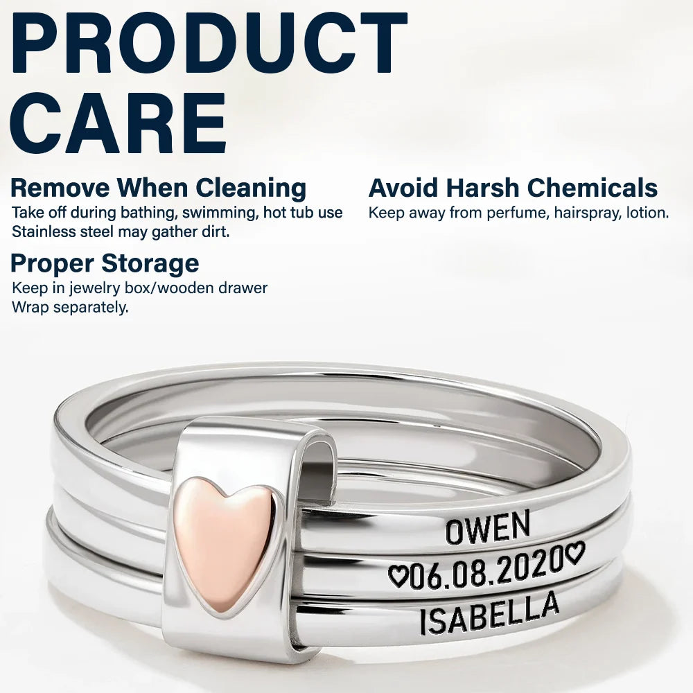 Gift For Wife,Gift For Girlfriend,Gift For Women,Gift For Yourself,Married ,Engaged,Wedding Anniversary,Anniversary,Love - Custom Couples Names With Anniversary Date - Personalized Heart Stacking Rings