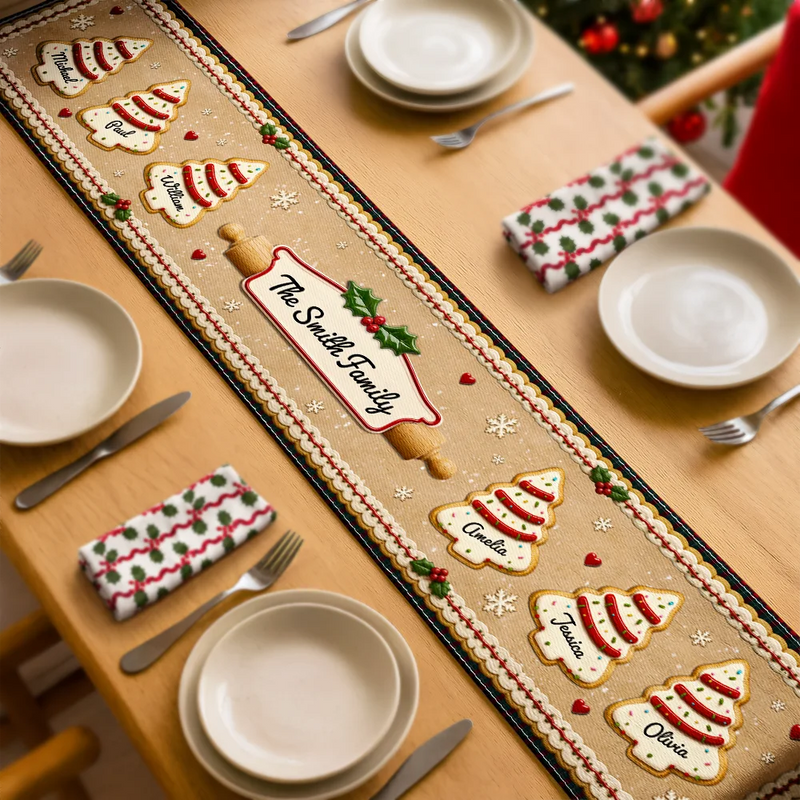 Sentimental,Christmas,Family,Icon - Custom Family Christmas Cookie - Personalized Table Runner