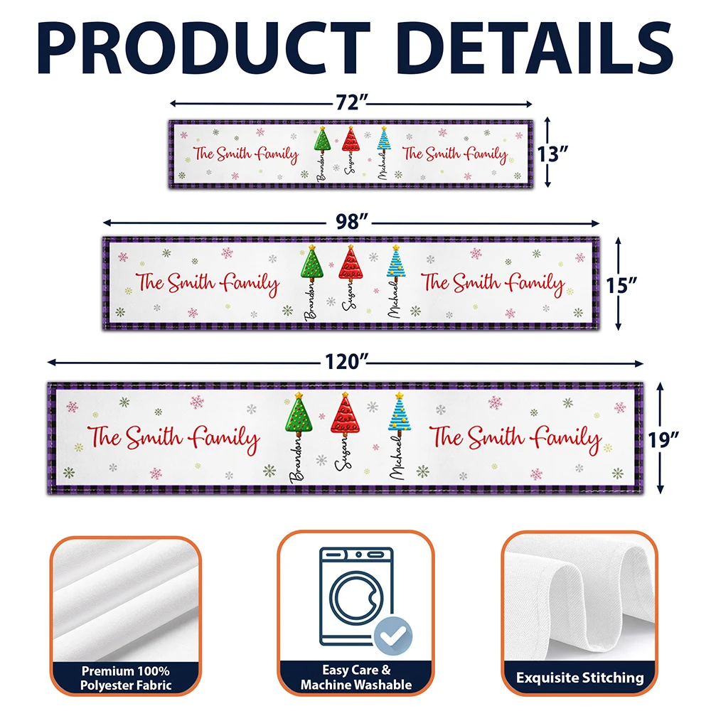 Sentimental,Christmas,Family,Icon - Custom Family Christmas Trees - Personalized Table Runner