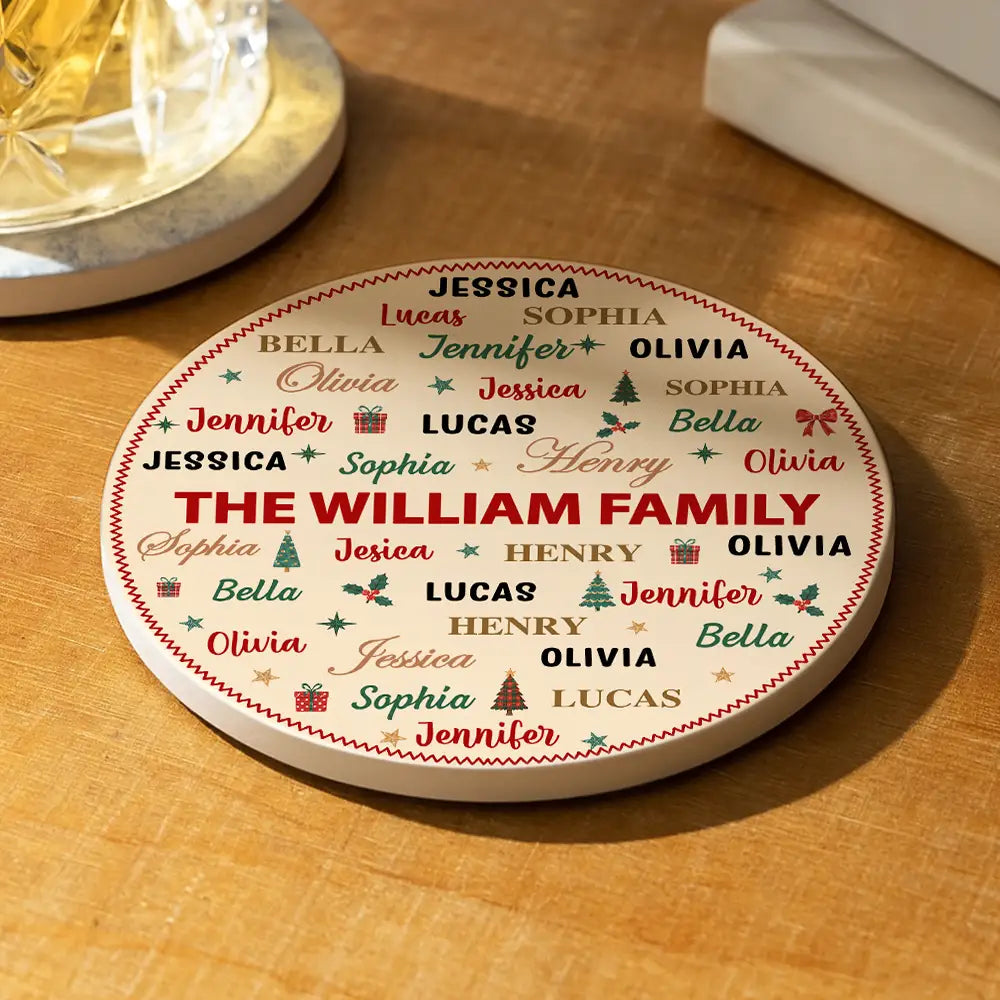 Sentimental,Christmas,Family,Custom Text - Custom Family Names Christmas - Personalized Ceramic Coaster