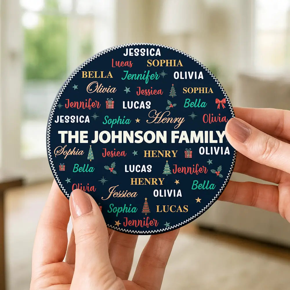 Sentimental,Christmas,Family,Custom Text - Custom Family Names Christmas - Personalized Ceramic Coaster