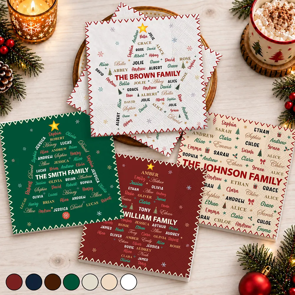 Sentimental,Christmas,Family,Custom Text - Custom Family Names Christmas - Personalized Cocktail Napkins
