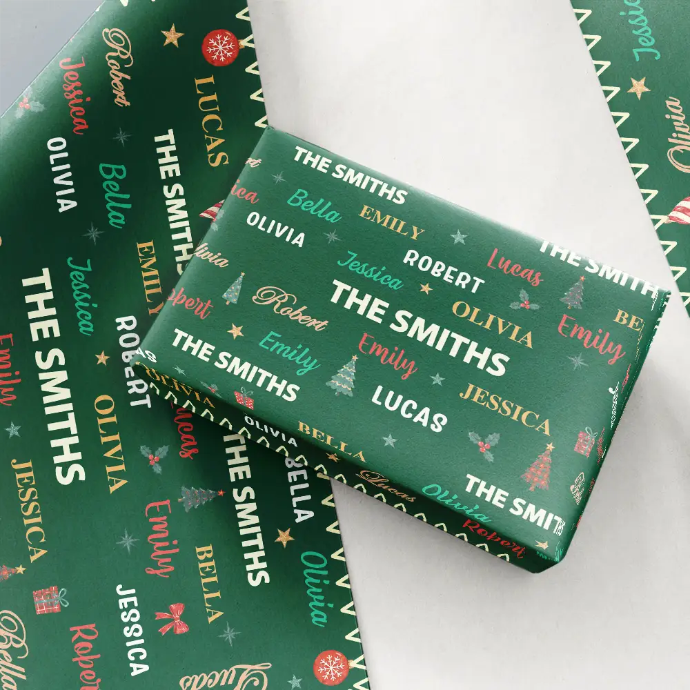 Sentimental,Christmas,Family,Custom Text - Custom Family Names Christmas - Personalized Wrapping Paper