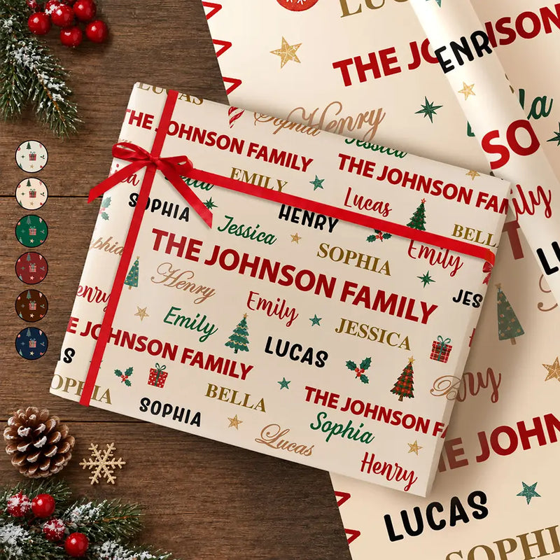Sentimental,Christmas,Family,Custom Text - Custom Family Names Christmas - Personalized Wrapping Paper