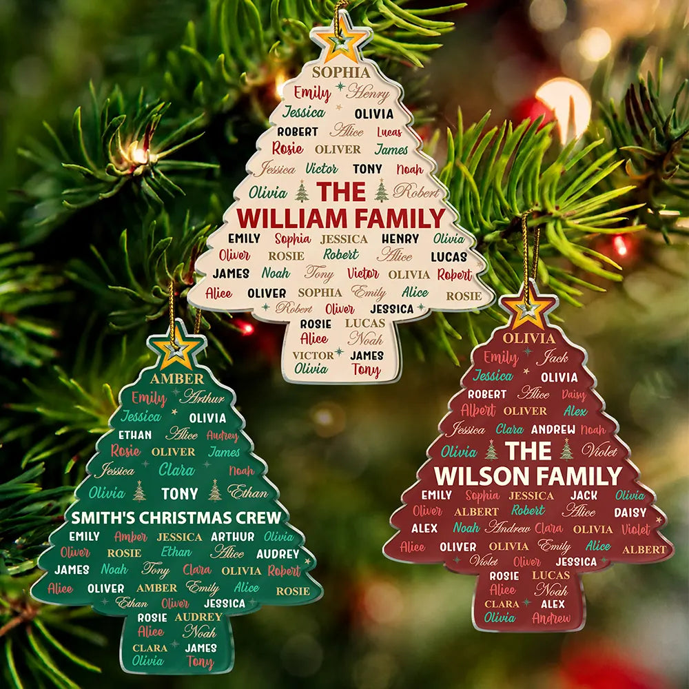 Custom Family Names Christmas Tree - Personalized Custom Shaped Acrylic Ornament
