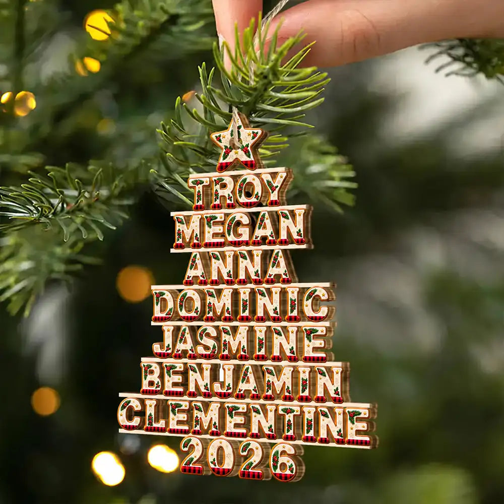 Sentimental,Christmas,Family,Icon - Custom Family Names Christmas Tree - Personalized Custom Shaped Wooden Ornament