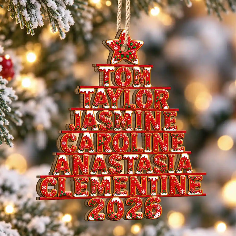 Sentimental,Christmas,Family,Icon - Custom Family Names Christmas Tree - Personalized Custom Shaped Wooden Ornament