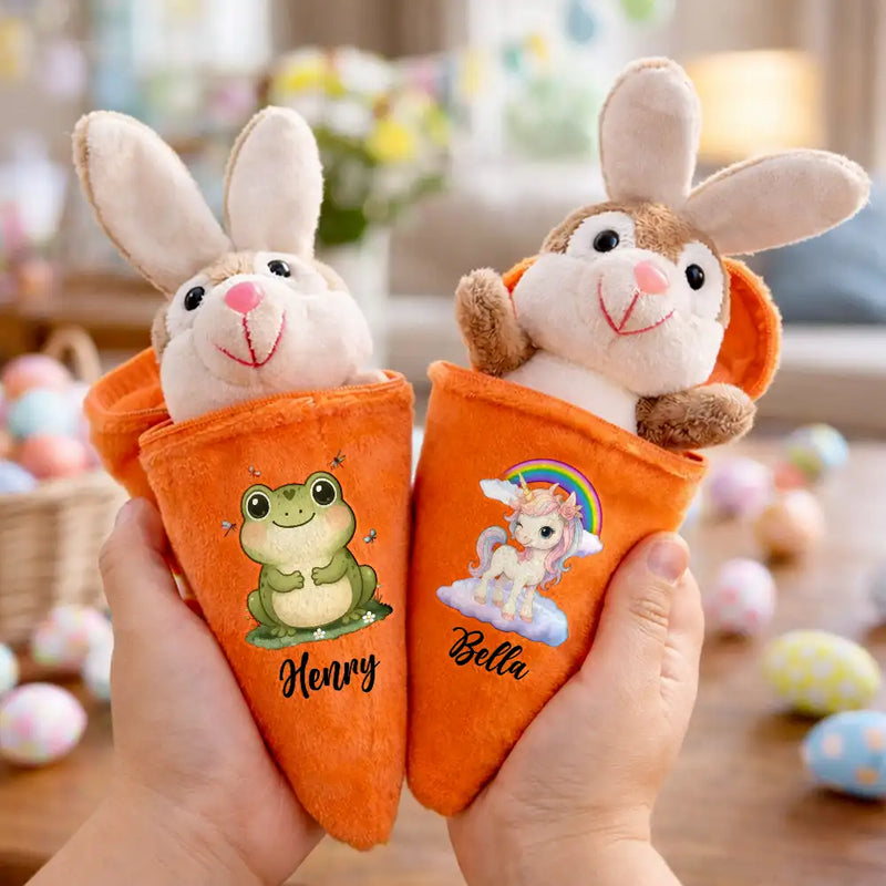 Easter,Happy,Gift For Kids,Dad - Children,Mom - Children,Grandpa - Grandkids,Grandma - Grandkids,Gift For Grandkids - Custom Favorite Animal And Name - Personalized Plush Reversible Carrot Bunny Keychain