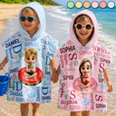 Gift For Kids,Beach,Summer,Adorable,Vector - Custom Kids Name Summer Swim Ring - Personalized Kids Hooded Poncho Towel