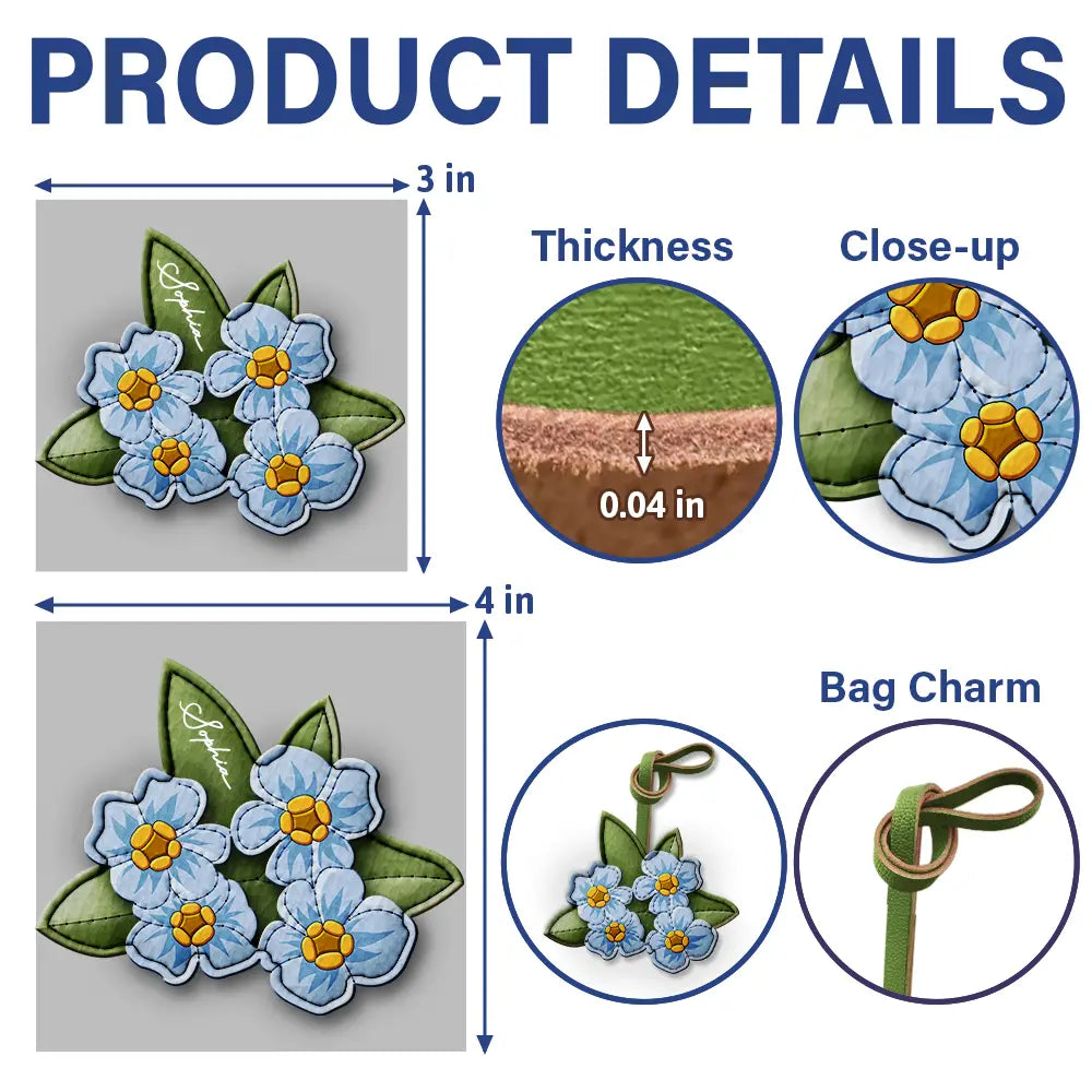 Gift For Yourself, Gift For Bestie, Gift For Wife, Gift For Women, Happy, Gift For Sisters - Custom Name Aesthetic Bag Accessories - Personalized Birth Flower Leather Charm