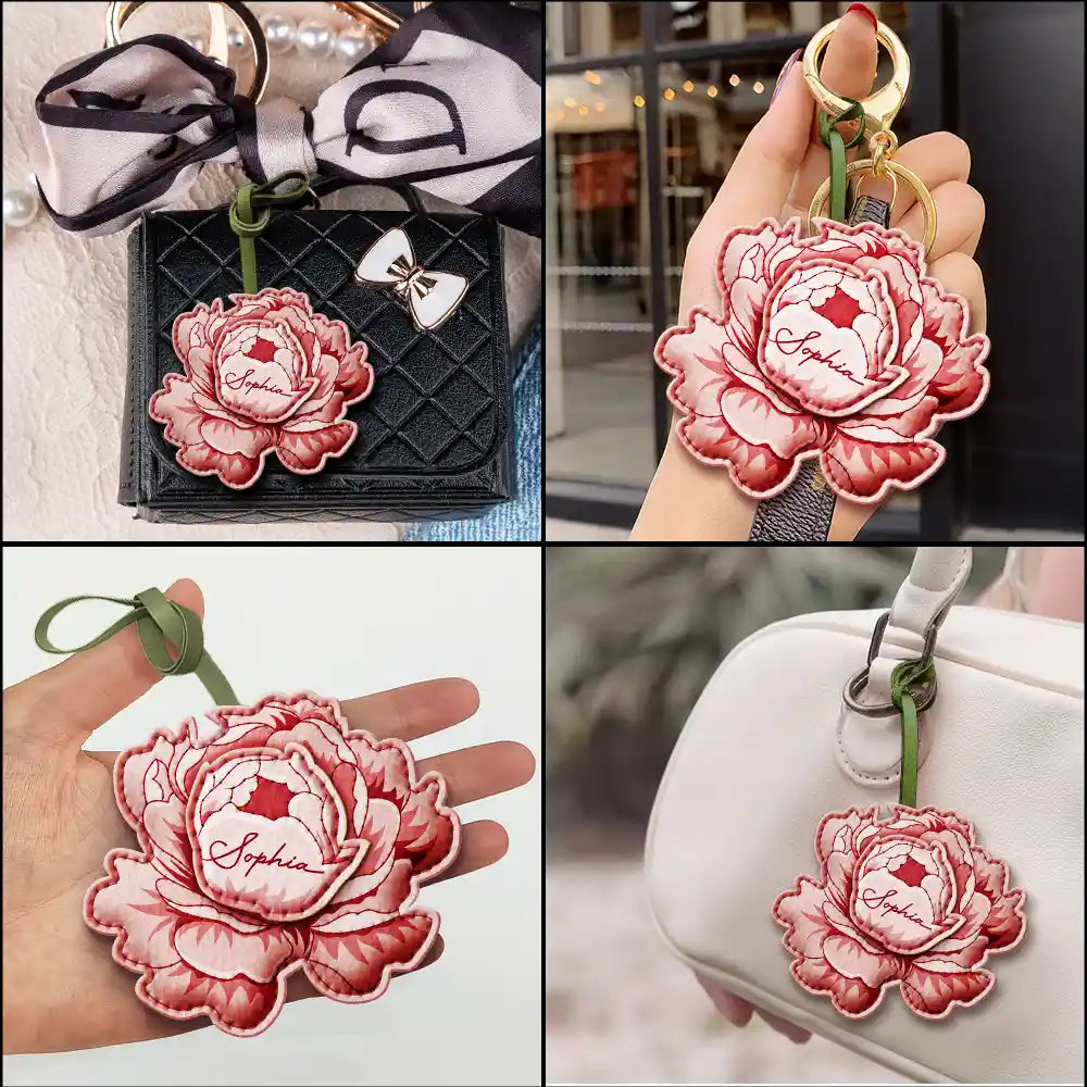 Custom Name Aesthetic Bag Accessories - Personalized Birth Flower Leather Charm