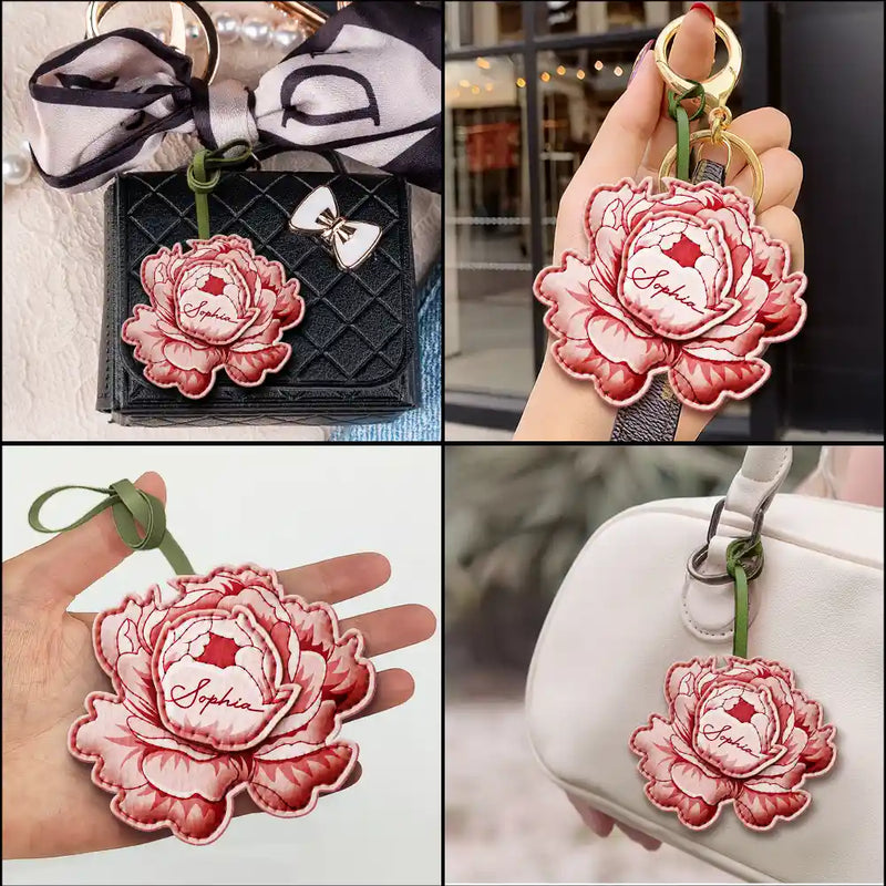 Custom Name Aesthetic Bag Accessories - Personalized Birth Flower Leather Charm