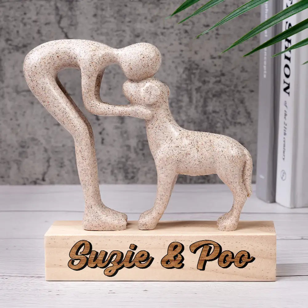 Custom Name Aesthetic Hugging Pose Statue Memorial - Personalized Dog Sculpture
