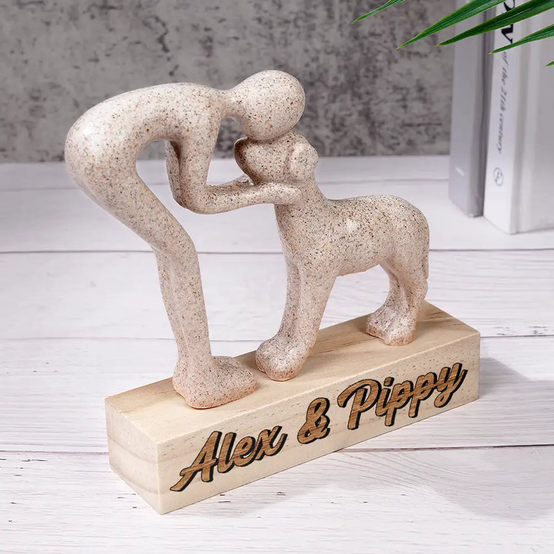 Dog Lovers,Love - Custom Name Aesthetic Hugging Pose Statue Memorial - Personalized Dog Sculpture