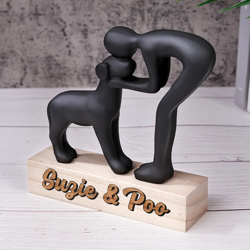 Dog Lovers,Love - Custom Name Aesthetic Hugging Pose Statue Memorial - Personalized Dog Sculpture