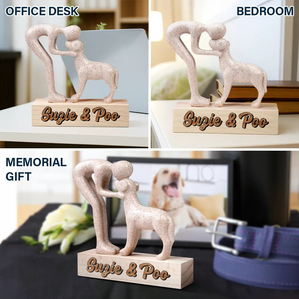 Dog Lovers,Love - Custom Name Aesthetic Hugging Pose Statue Memorial - Personalized Dog Sculpture