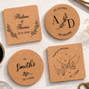 Romantic, Gift For Couples, Wedding, Monogram - Custom Name And Date Wedding Favors - Personalized Cork Coaster