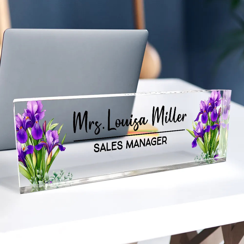 Gift For Women,Gift For Bestie,Gifts For Colleagues,Non-Eng,Gift For Yourself - Custom Name And Job Title With Birth Month Flower - Personalized Desk Name Plate