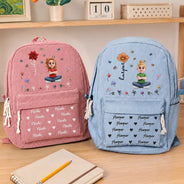 Back To School, Family, Confident, Vector - Custom Name Birth Flower Cartoon Character - Personalized Corduroy Backpack