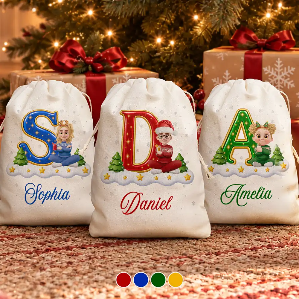 Custom Name Christmas Initial Letter With Character Gift For Family Ki ...