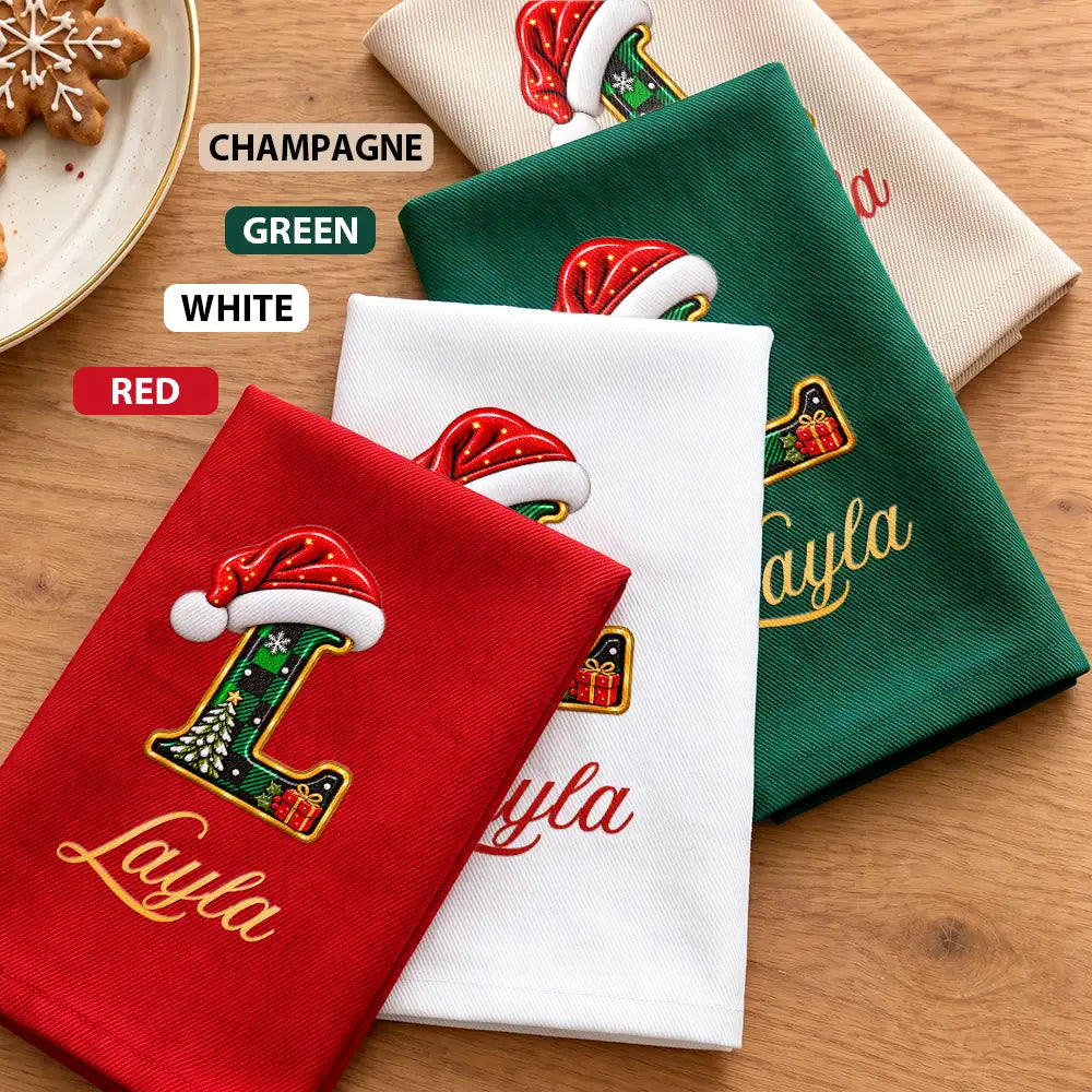 Top Market,Sentimental,Christmas,Family,Icon - Custom Name Christmas Plaid Santa Hat Initial Monogram Gift For Family - Personalized Reusable Napkin