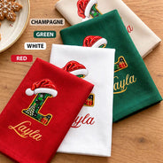 Top Market,Sentimental,Christmas,Family,Icon - Custom Name Christmas Plaid Santa Hat Initial Monogram Gift For Family - Personalized Reusable Napkin