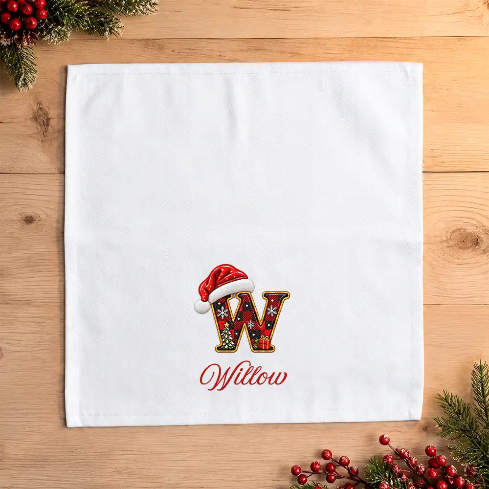Top Market,Sentimental,Christmas,Family,Icon - Custom Name Christmas Plaid Santa Hat Initial Monogram Gift For Family - Personalized Reusable Napkin