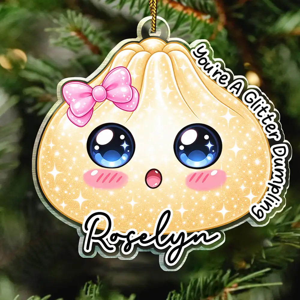 Playful,Christmas,Gift For Kids,Icon - Custom Name Cute Dumpling Character Squishy Hunting Gift For Kids - Personalized Custom Shaped Acrylic Ornament