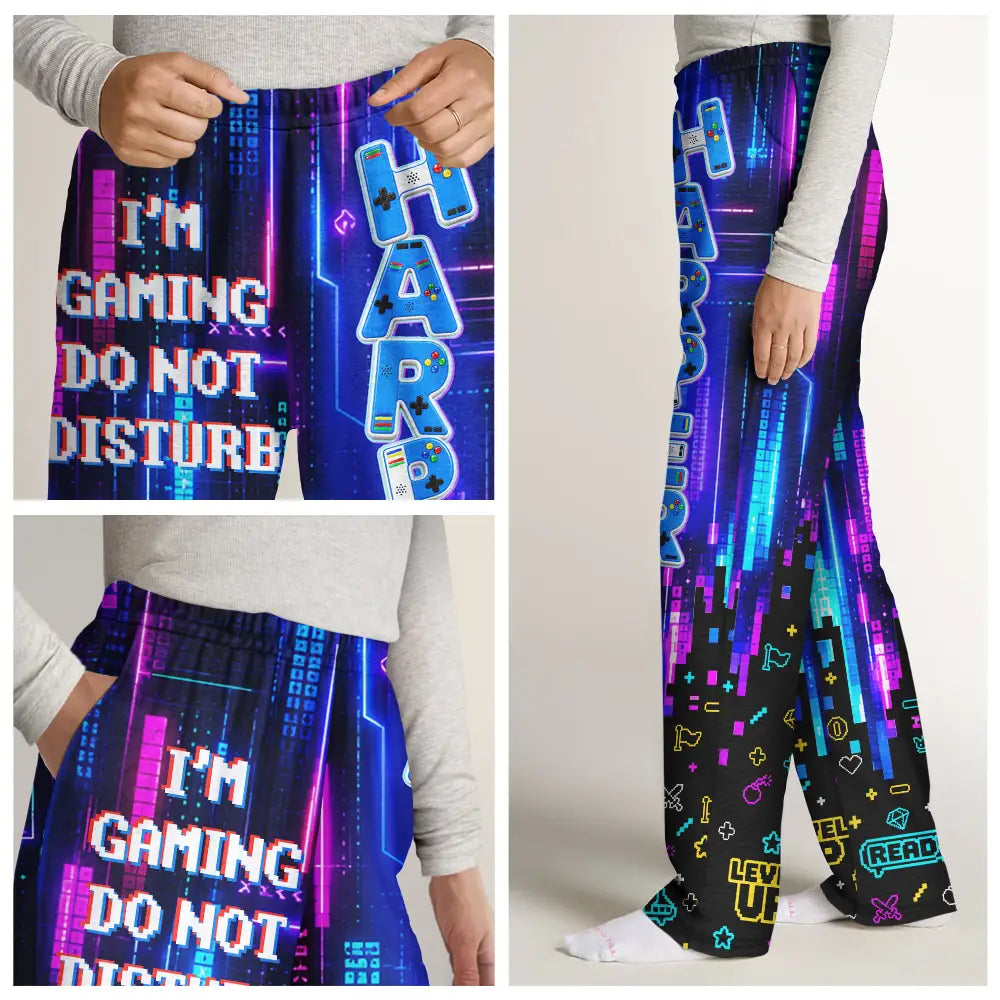 Playful,Christmas,Gaming,Gift For Kids,Icon - Custom Name Gaming Level Up With Ice Cream Dripping Gift For Kid Gamer - Personalized Sweatpants