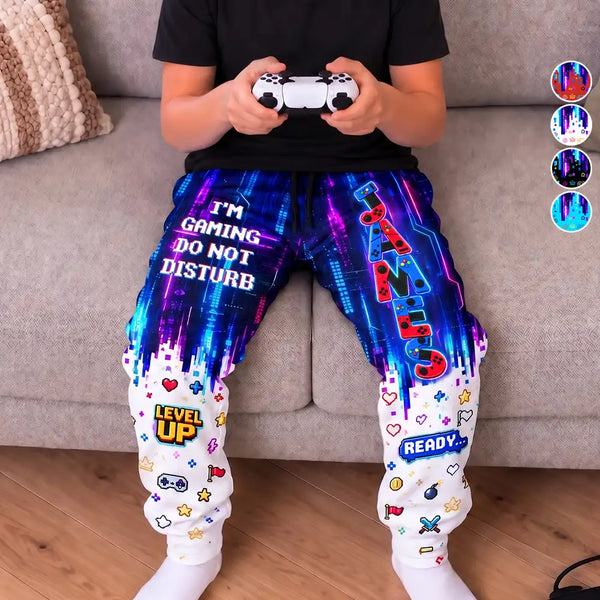 Custom Name Gaming Level Up With Ice Cream Dripping Gift For Kid Gamer - Personalized Sweatpants