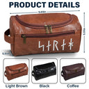 Gift For Yourself,Happy - Custom Name In Viking Runes Warrior Camping Hiking - Personalized Leather Toiletry Bag