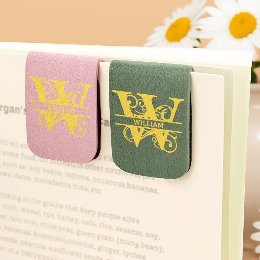 Gift For Yourself,Reading - Custom Name Vintage Monogram - Personalized Leather Magnetic Bookmark