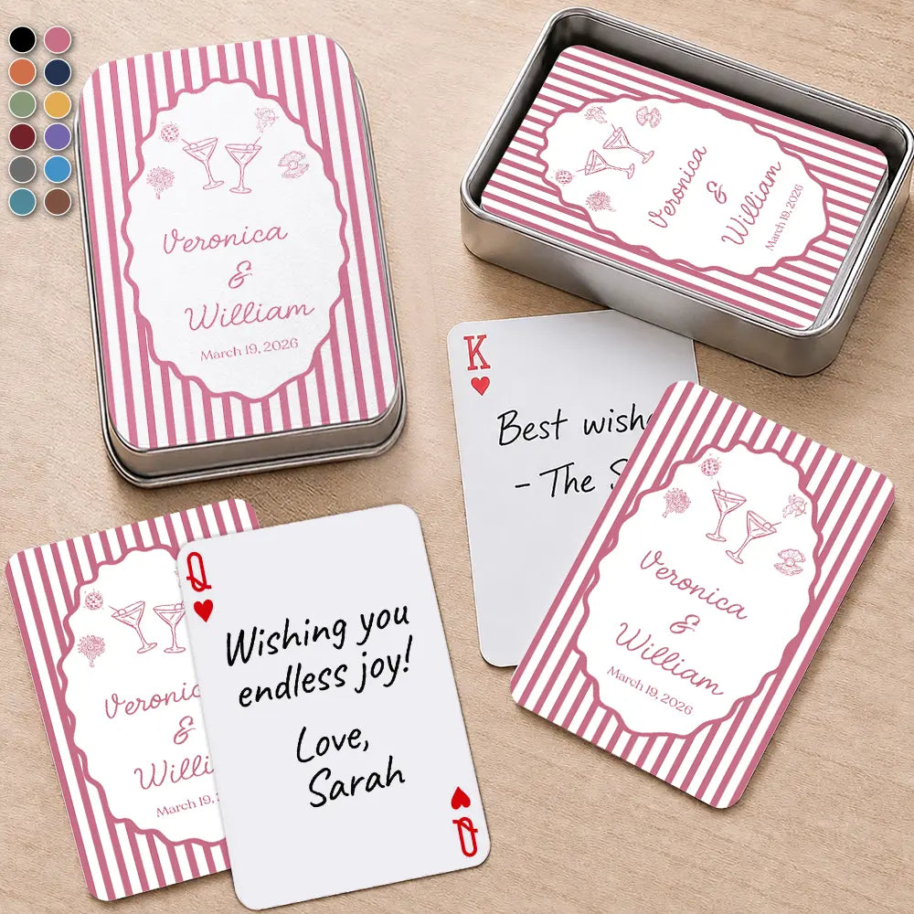 Romantic,Gift For Couples,Wedding,Icon,Custom Text - Custom Name Wedding Minimal Stripes Guest Book - Personalized Playing Cards