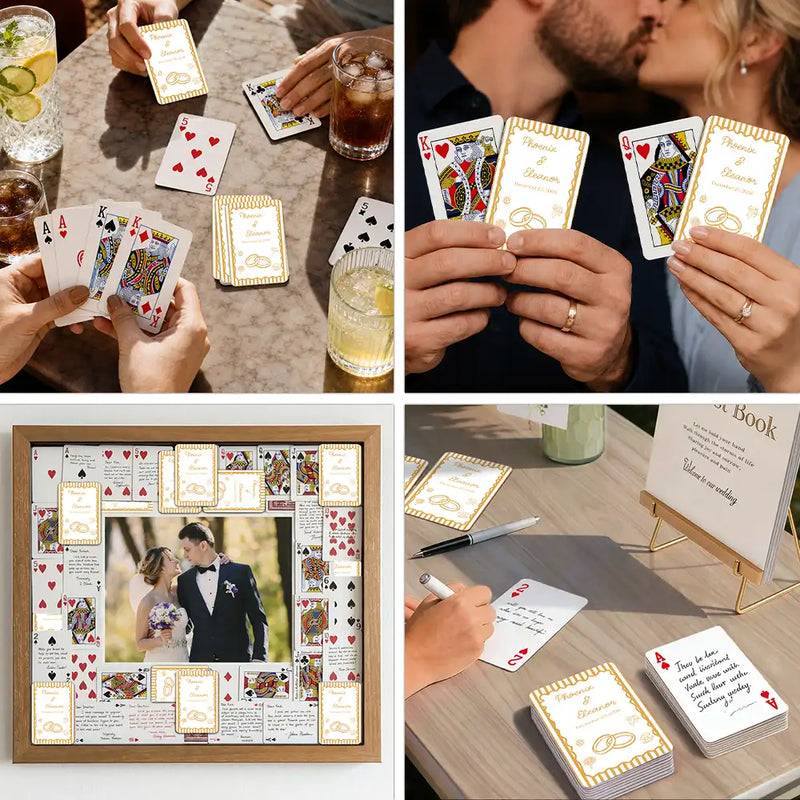 Romantic,Gift For Couples,Wedding,Icon,Custom Text - Custom Name Wedding Minimal Stripes Guest Book - Personalized Playing Cards
