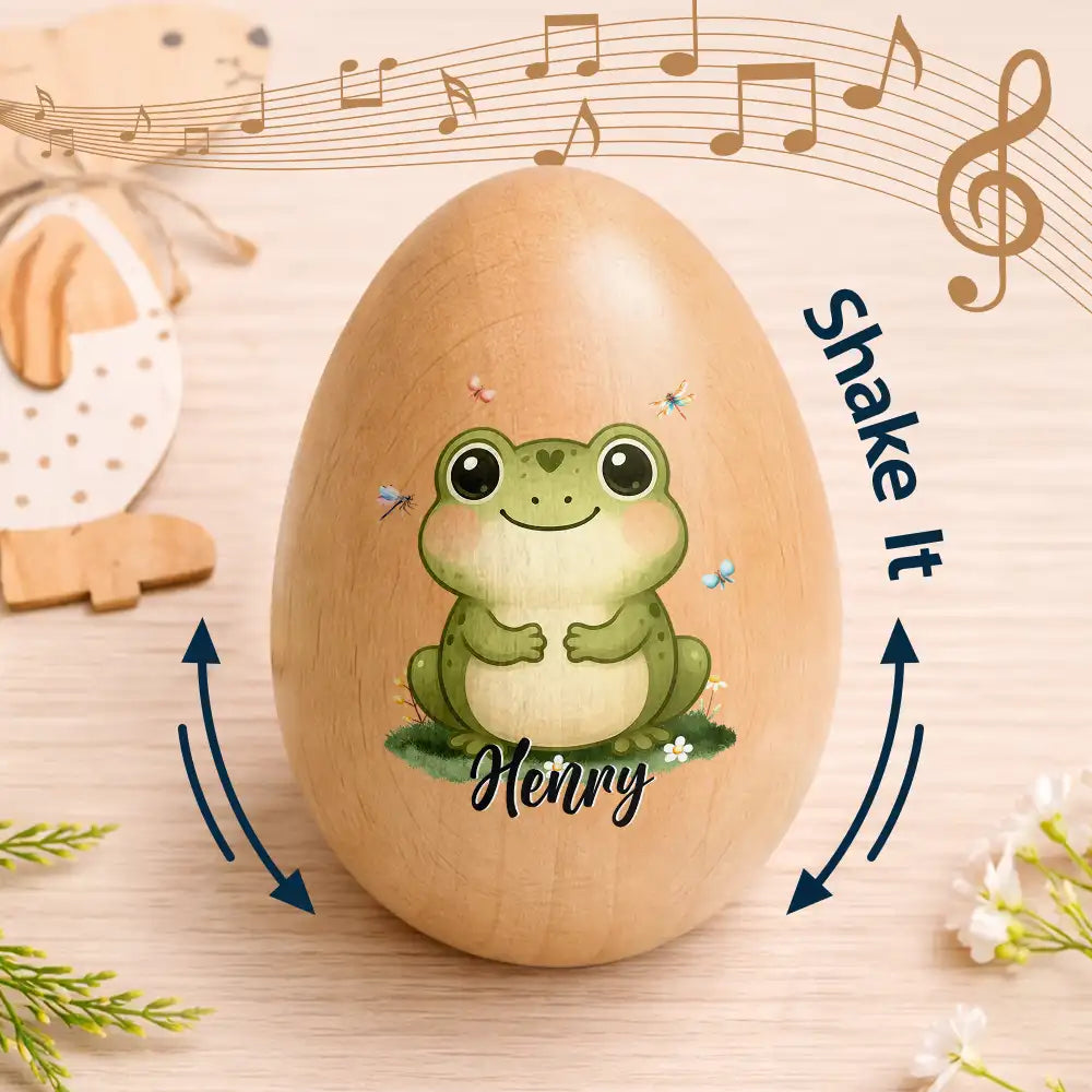 Easter,Non-Eng,Gift For Kids,Gift For Grandkids,Grandma - Grandkids,Grandpa - Grandkids,Dad - Children,Mom - Children,Happy - Custom Name With Adorable Animal - Personalized Musical Wooden Easter Egg Shaker