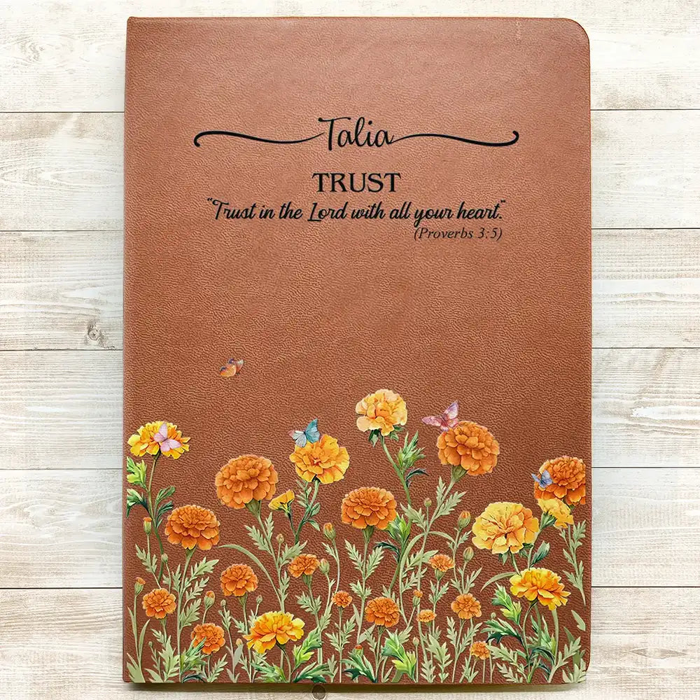 Christian, Gift For Women, Gift For Yourself, Gift For Wife, Gift For Girlfriend, Gift For Aunt, Gift For Mother, Gift For Grandma, Gift For Sisters, Gift For Sibling, Gifts For Colleagues - Custom Name With Bible Verse And Birth Month Flower - Personalized Leather Journal