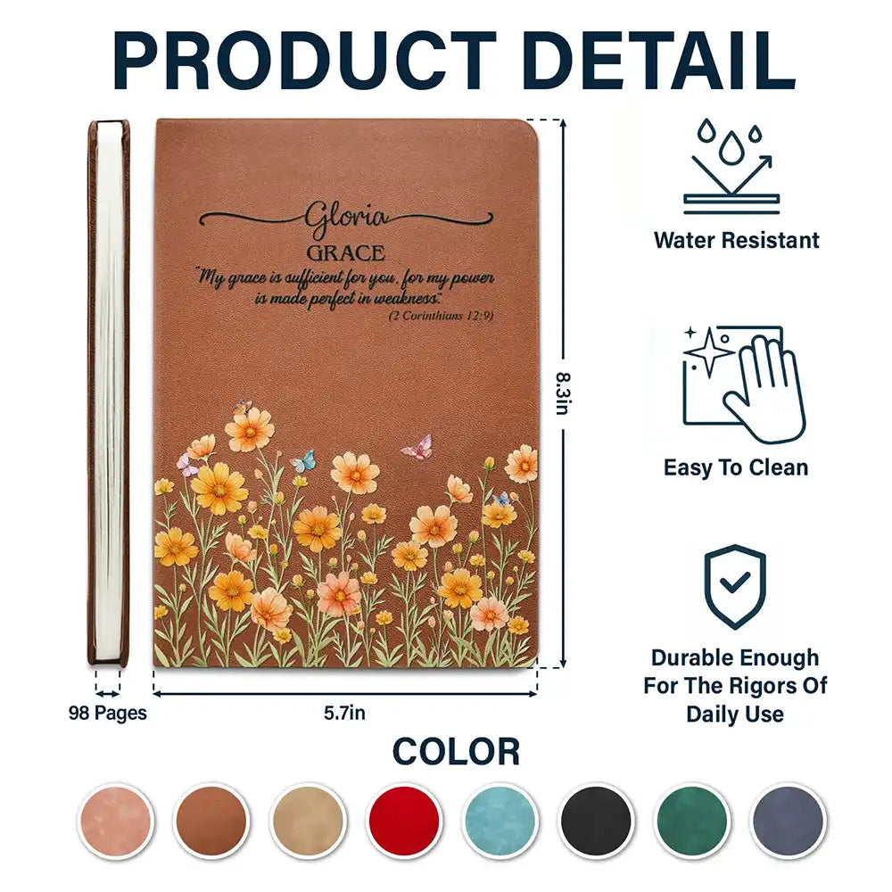 Christian, Gift For Women, Gift For Yourself, Gift For Wife, Gift For Girlfriend, Gift For Aunt, Gift For Mother, Gift For Grandma, Gift For Sisters, Gift For Sibling, Gifts For Colleagues - Custom Name With Bible Verse And Birth Month Flower - Personalized Leather Journal
