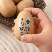 Gift For Kids,Gift For Grandkids,Non-Eng,Easter,Happy - Custom Name With Bunny Ears - Personalized Musical Wooden Easter Egg Shaker