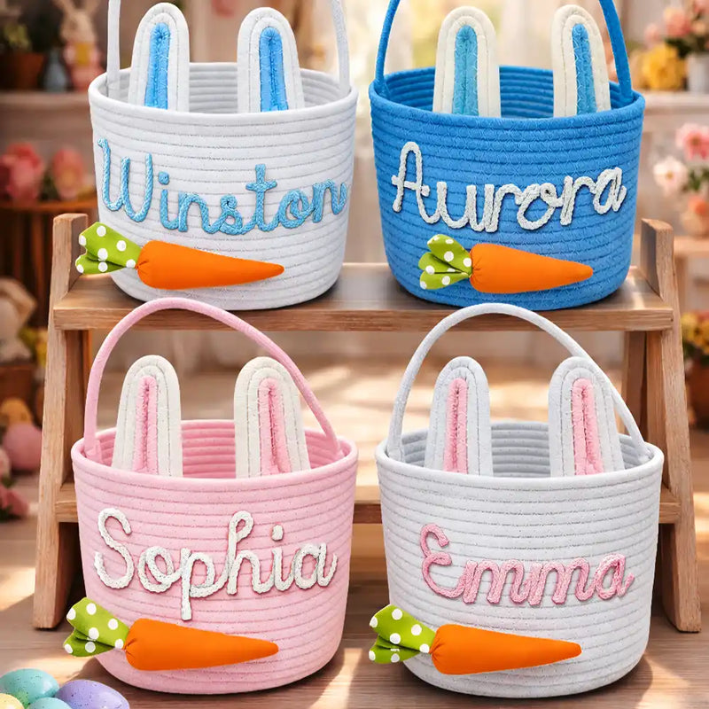 Gift For Kids,Grandpa - Grandkids,Grandma - Grandkids,Gift For Grandkids,Dad - Children,Mom - Children,Easter,Happy - Custom Name With Carrot Bunny Ears - Personalized Easter Basket