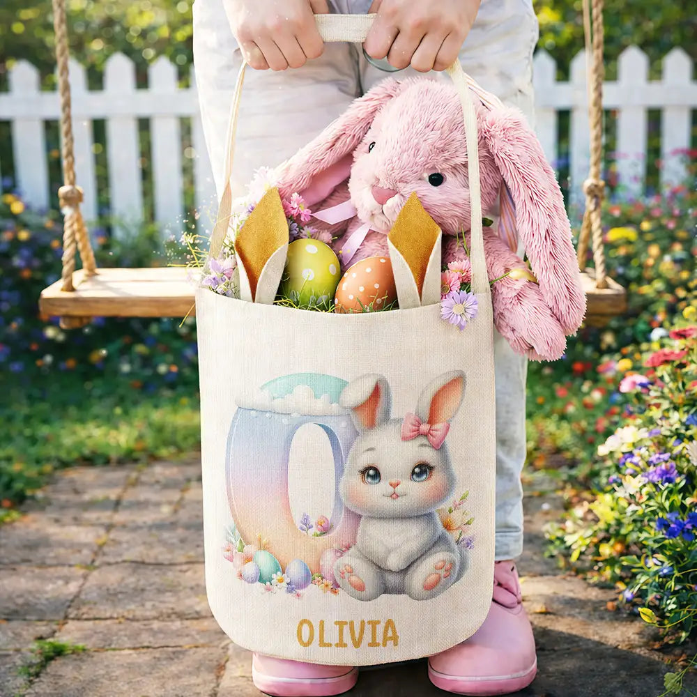Gift For Kids,Grandpa,Grandkids,Grandma,Grandkids,Gift For Grandkids,Easter - Custom Name With Easter Bunny Alphabet Letters - Personalized Bunny Ears Bucket Bag