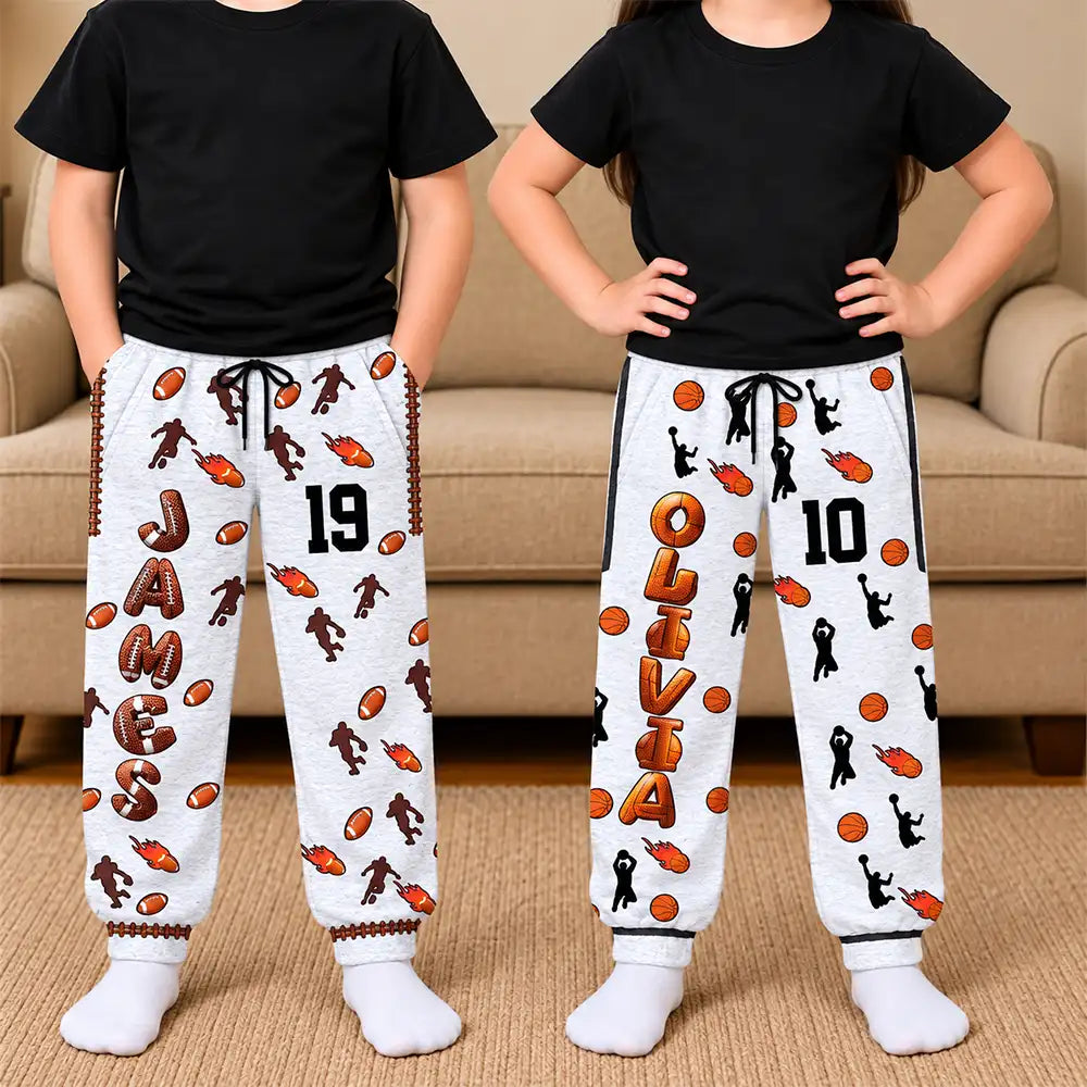 Baseball,Playful,Christmas,Gift For Kids,Icon - Custom Name With Sport Alphabet - Personalized Sweatpants