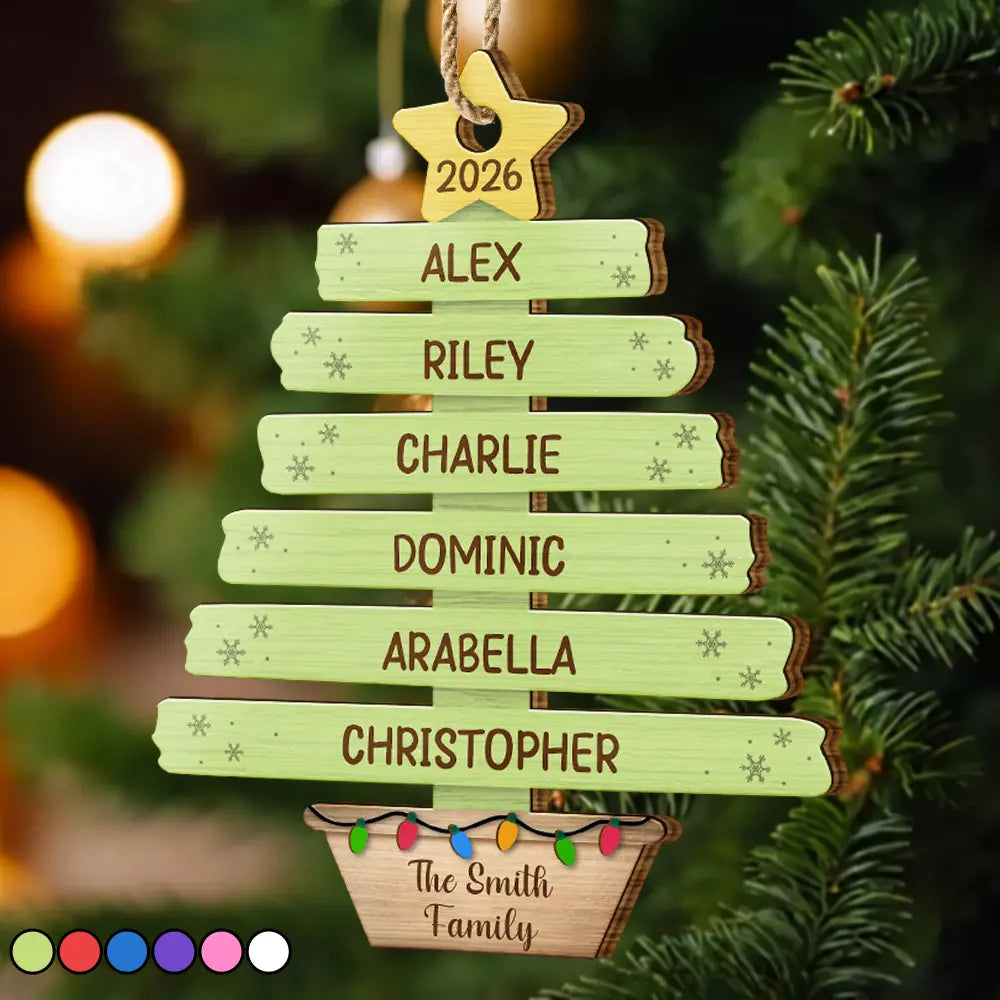 Custom Names Happy Family Tree - Personalized Custom Shaped Wooden Ornament