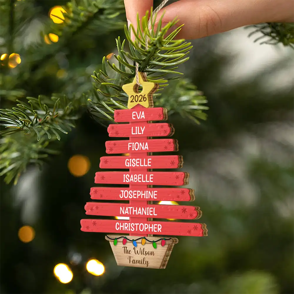 Sentimental,Christmas,Family,Custom Text - Custom Names Happy Family Tree - Personalized Custom Shaped Wooden Ornament