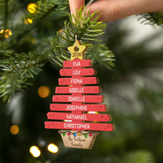 Sentimental,Christmas,Family,Custom Text - Custom Names Happy Family Tree - Personalized Custom Shaped Wooden Ornament